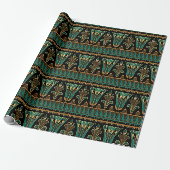 Teal and Gold Art Deco Wrapping Paper (Unrolled)
