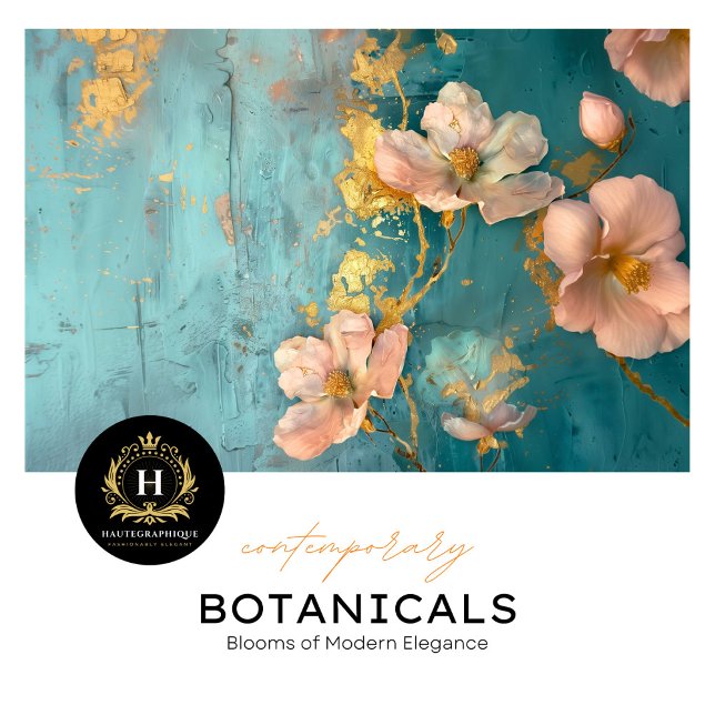 Teal and Gold Blush Floral Tissue Paper  (Creator Uploaded)