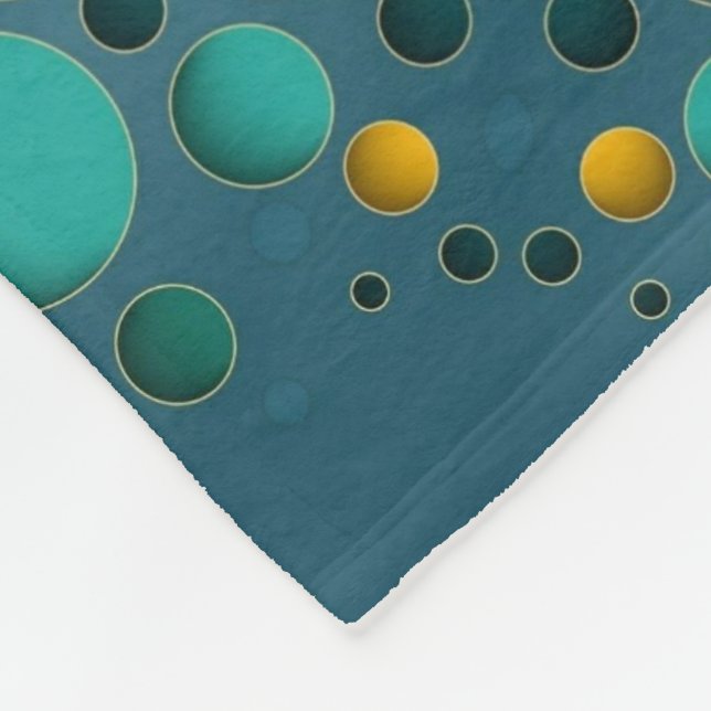 Teal And Gold Bubbles Abstract Fleece Blanket (Corner)