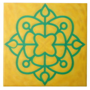 Teal and Gold Celtic Style Decorative Tile