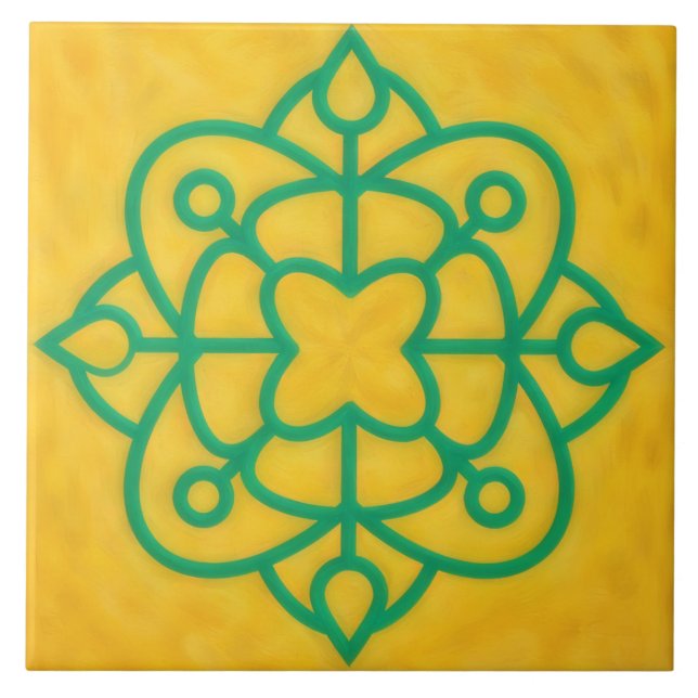Teal and Gold Celtic Style Decorative Tile (Front)