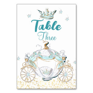 Teal and Gold Cinderella Princess Carriage Table Number