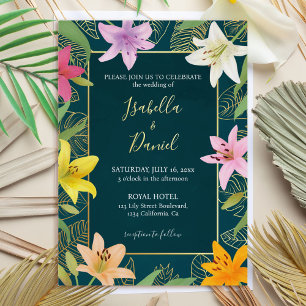 Teal and Gold Colourful Tropical Lily Wedding