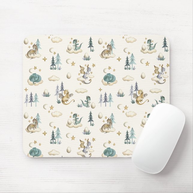 Teal and Gold Dragons Mouse Pad (With Mouse)