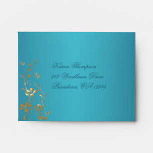 Teal and Gold Floral Envelope for Reply Card