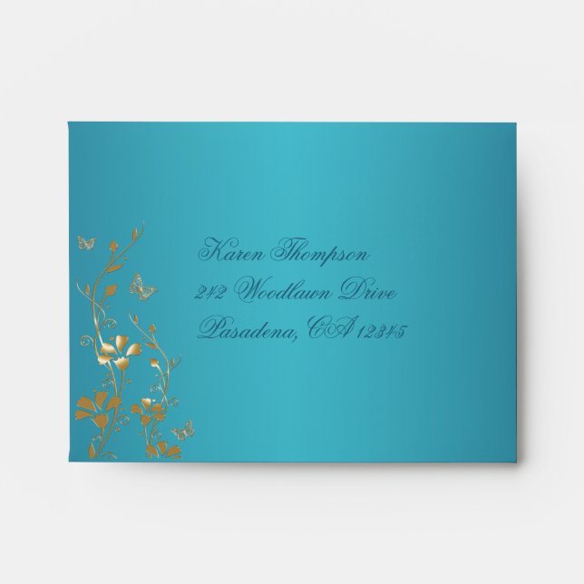 Teal and Gold Floral Envelope for Reply Card (Front)