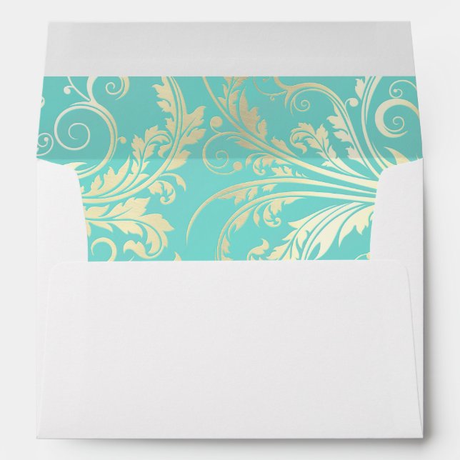 Teal and Gold Floral lined wedding envelope (Back (Bottom))