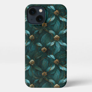 Teal and Gold Floral Pattern  iPhone 13 Case
