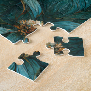 Teal and Gold Floral Pattern Jigsaw Puzzle