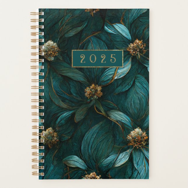Teal and Gold Floral Pattern  Planner (Front)