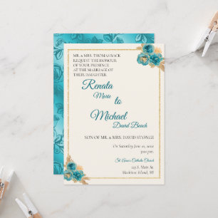Teal and Gold Floral Wedding Invitation