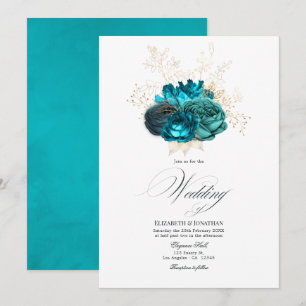 Teal and Gold Floral Wedding Invitation