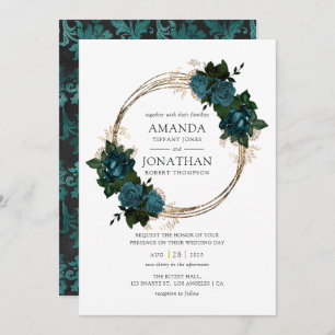 Teal and Gold Floral Wedding Invitation