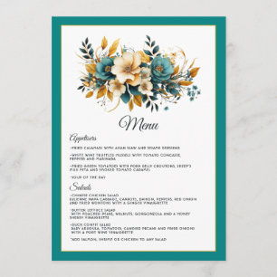 Teal and Gold Floral Wedding Menu
