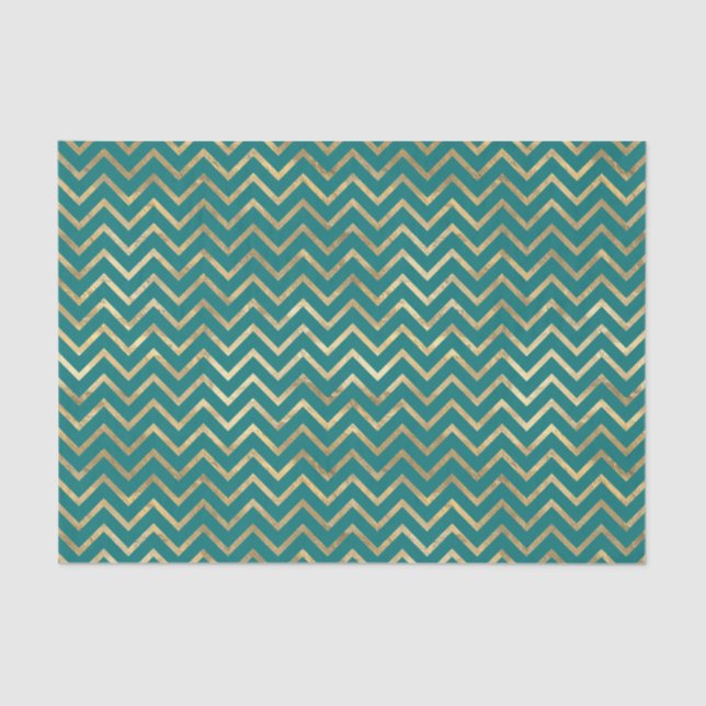 Teal and Gold Foil Chevron Tissue Paper (Front)