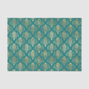 Teal and Gold Foil Damask Pattern Tissue Paper