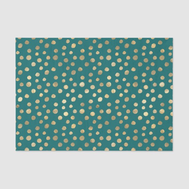 Teal and Gold Foil Doodle Dots Tissue Paper (Front)