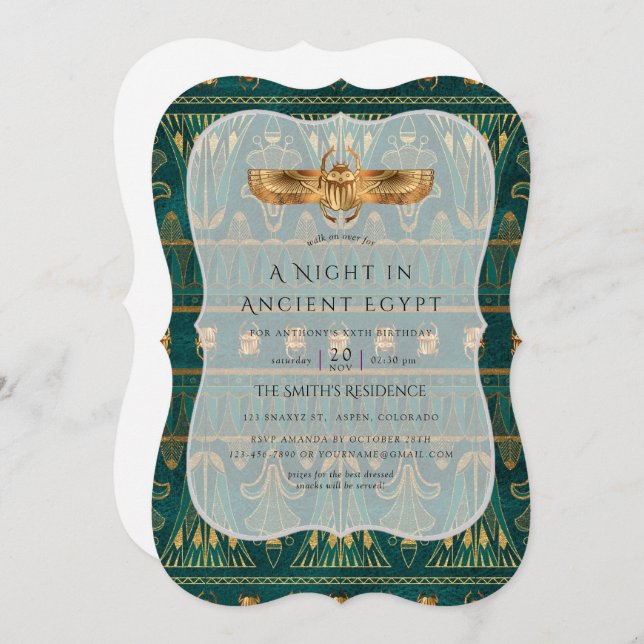 Teal and Gold Foil Egyptian Themed Party Invitation (Front/Back)