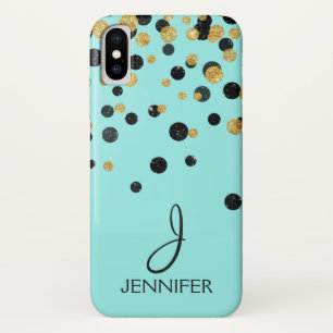 Teal and Gold Foil Girly Confetti Monogram iPhone X Case