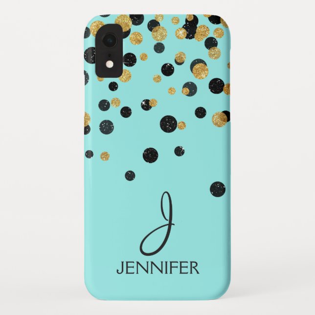 Teal and Gold Foil Girly Confetti Monogram Case-Mate iPhone Case (Back)