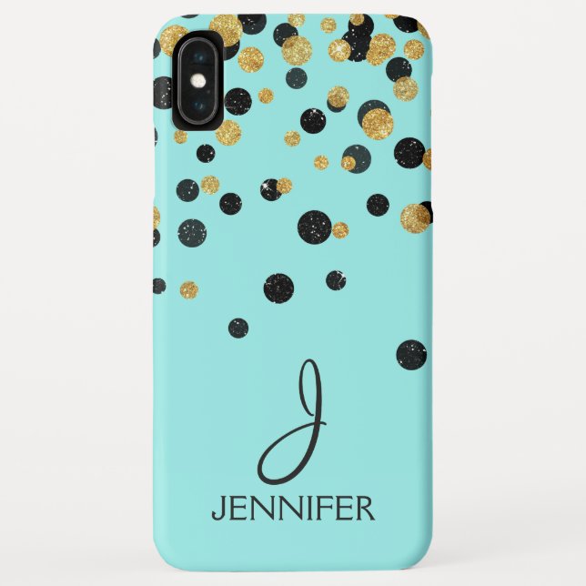 Teal and Gold Foil Girly Confetti Monogram Case-Mate iPhone Case (Back)