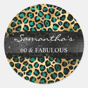 Teal and Gold Foil Leopard 60 & Fabulous Classic Round Sticker