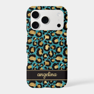 Teal And Gold Foil Leopard Print Monogrammed