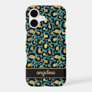 Teal And Gold Foil Leopard Print Monogrammed