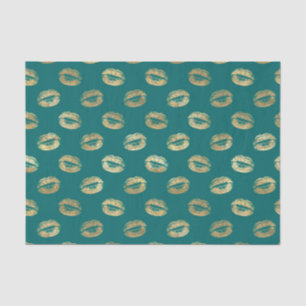 Teal and Gold Foil Lips Tissue Paper