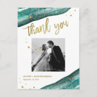 Teal and Gold Geode Wedding Photo Thank You