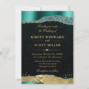 Teal and Gold Glam Tears and Bokeh Wedding Invitation