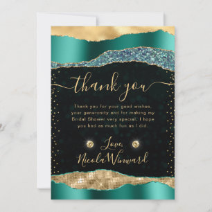 Teal and Gold Glam Tears Bokeh Bridal Shower Thank You Card