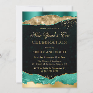 Teal and Gold Glam Tears New Year's Eve Invitation