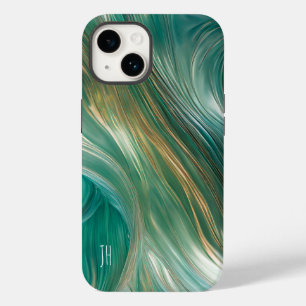 Teal and Gold Glassy Swirl Case-Mate iPhone 14 Case