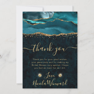 Teal and Gold Glitter Agate Bridal Shower Thank You Card