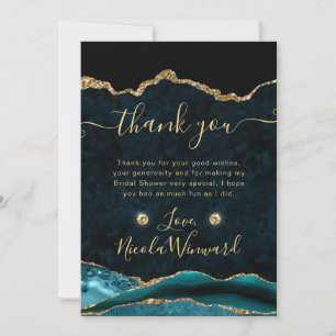 Teal and Gold Glitter Agate Bridal Shower Thank You Card