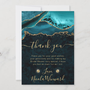 Teal and Gold Glitter Agate Bridal Shower Thank You Card