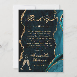 Teal and Gold Glitter Agate & Marble Wedding Thank You Card