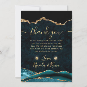 Teal and Gold Glitter Agate Wedding Thank You Card