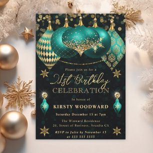 Teal and Gold Glitter Baubles 21st Birthday Invitation