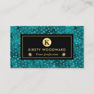 Teal  and Gold Glitter Glam Polka Dots Business Card