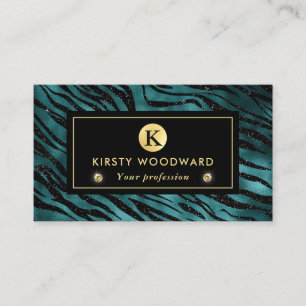 Teal and Gold Glitter Glam Tiger Stripes Pattern Business Card
