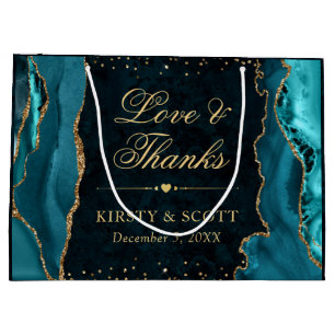 Teal and Gold Glitter Marble Agate Wedding Large Gift Bag