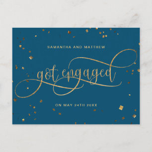 Teal and Gold, Got Engaged Confetti, Engagement Announcement Postcard