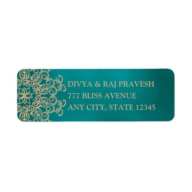 TEAL AND GOLD INDIAN INSPIRED ADDRESS LABELS (Front)