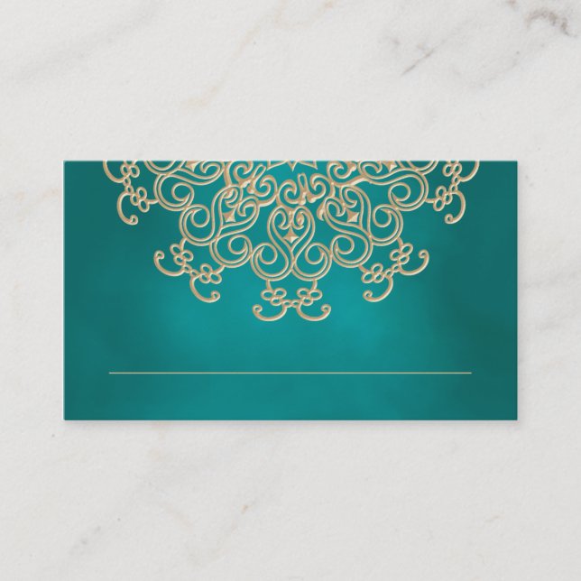 Teal and Gold Indian Inspired Seating Place Card (Front)