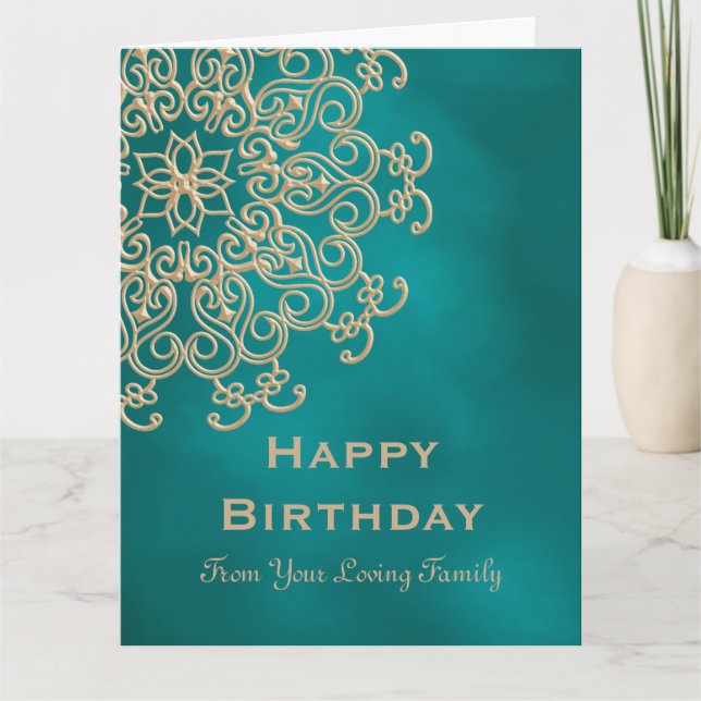 Teal AND GOLD INDIAN ISPIRED BIRTHDAY CARD (Front)