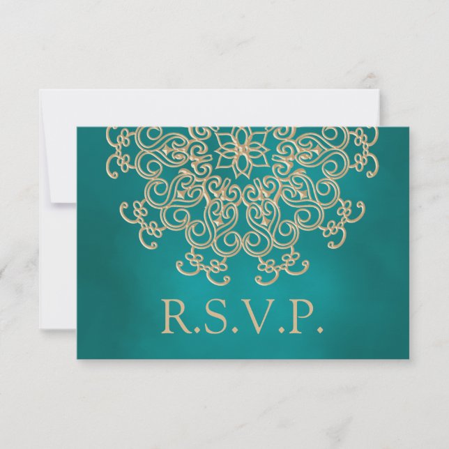 TEAL AND GOLD INDIAN RESPONSE RSVP CARD (Front)