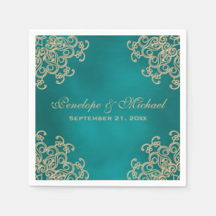 Teal and Gold Indian Style Wedding Napkin