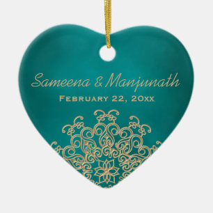 Teal and Gold Indian Style Wedding Party Favour Ceramic Ornament